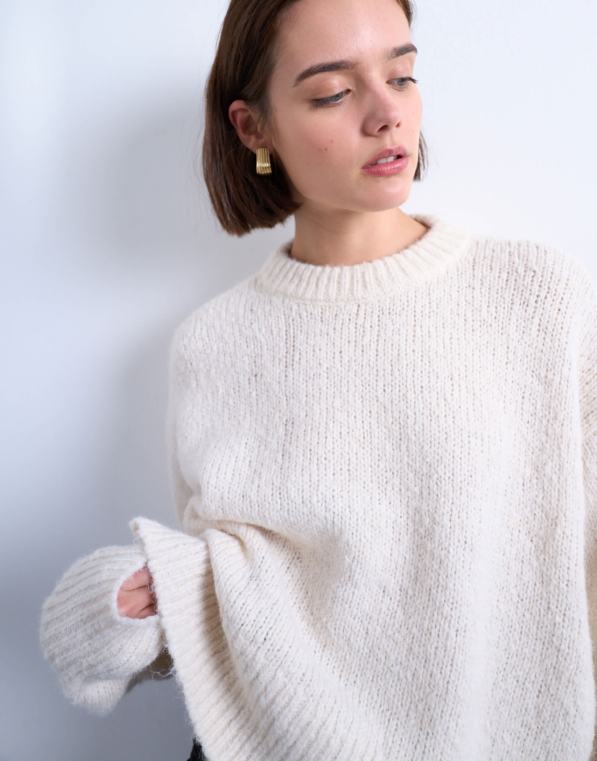 Topshop knitted wool blend fluffy ultimate jumper in white