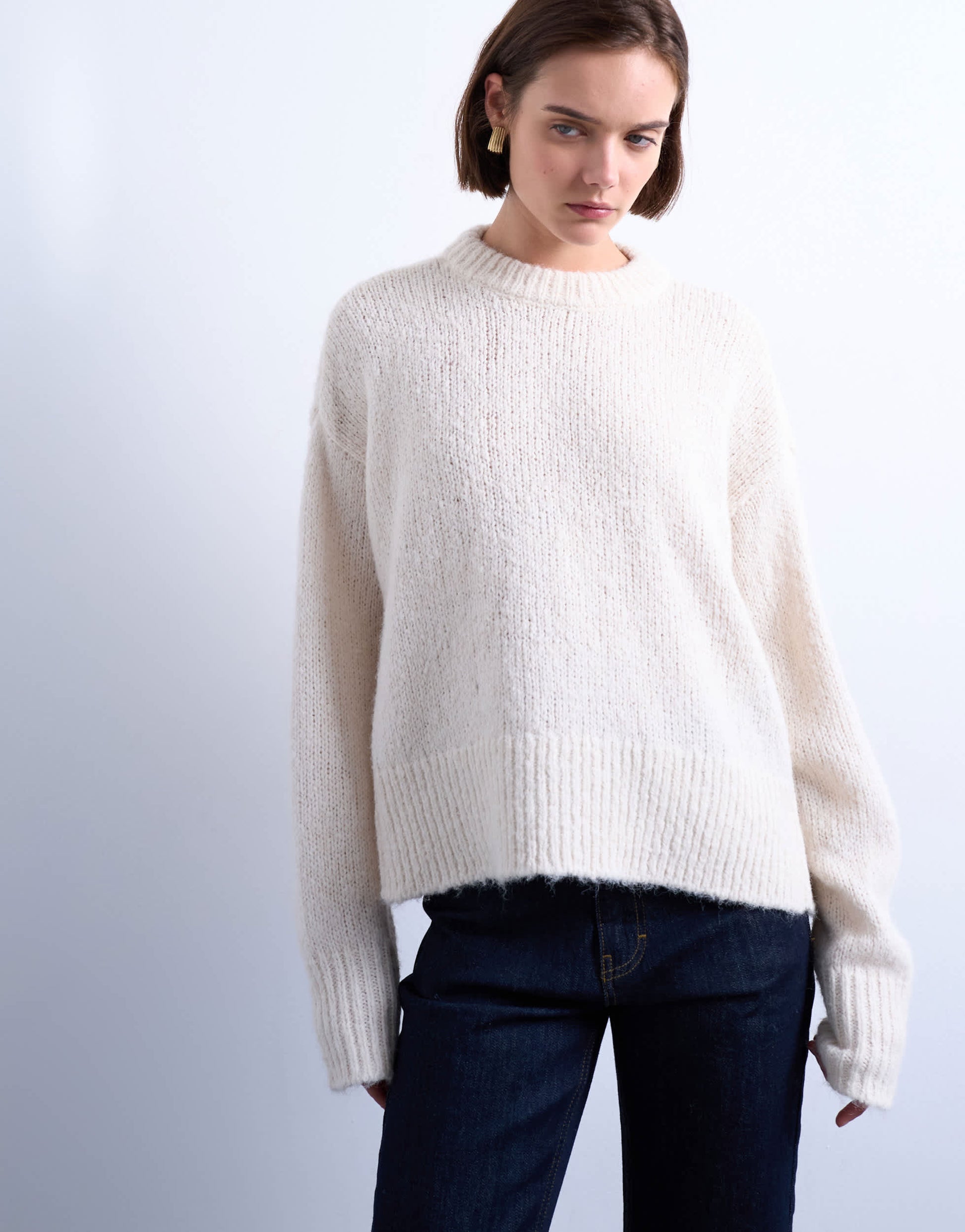 Topshop knitted wool blend fluffy ultimate jumper in white