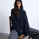 Pull Topshop en maille côtelée à col large bleu marine