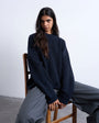 Topshop knitted clean wide neck rib jumper in navy