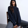 Topshop Strickpullover mit Rippstrickbündchen und weitem Halsausschnitt in Marineblau