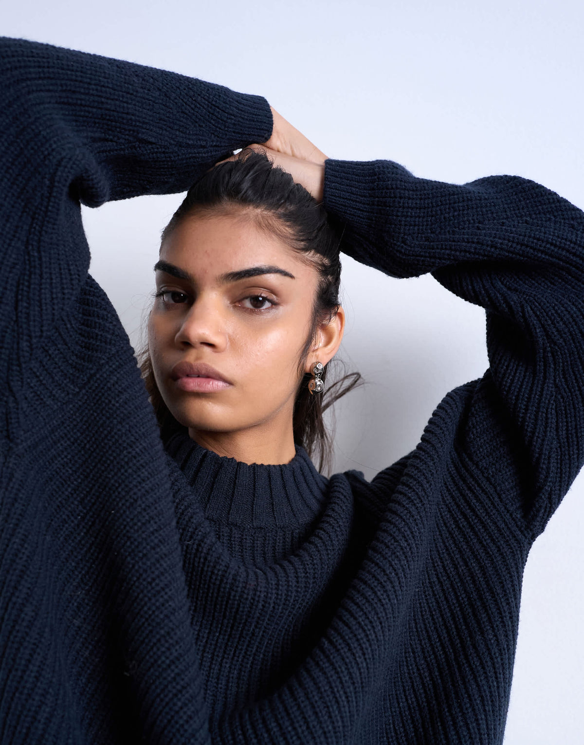 Topshop knitted clean wide neck rib jumper in navy