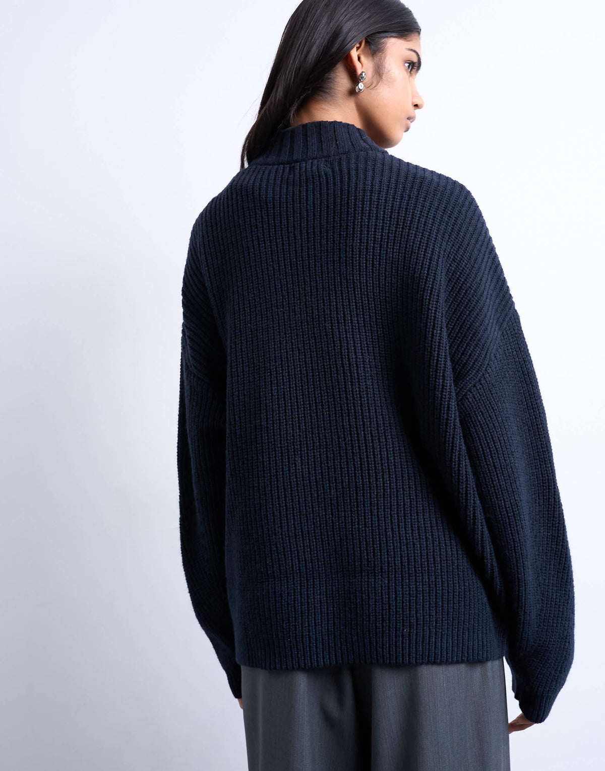 Topshop knitted clean wide neck rib jumper in navy