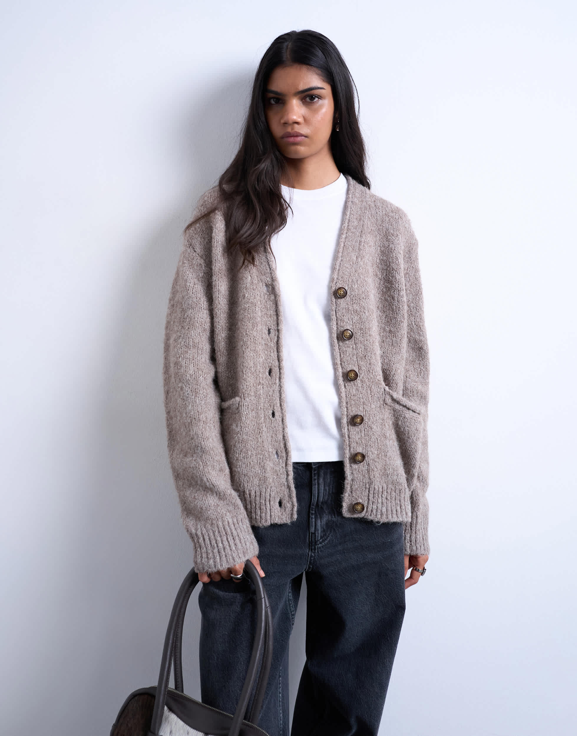 Topshop knitted longline pocket chunky wool mix cardigan