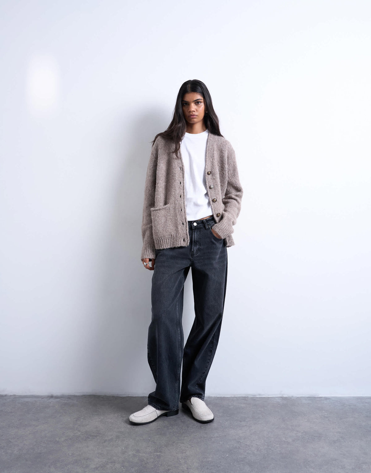 Topshop knitted longline pocket chunky wool mix cardigan