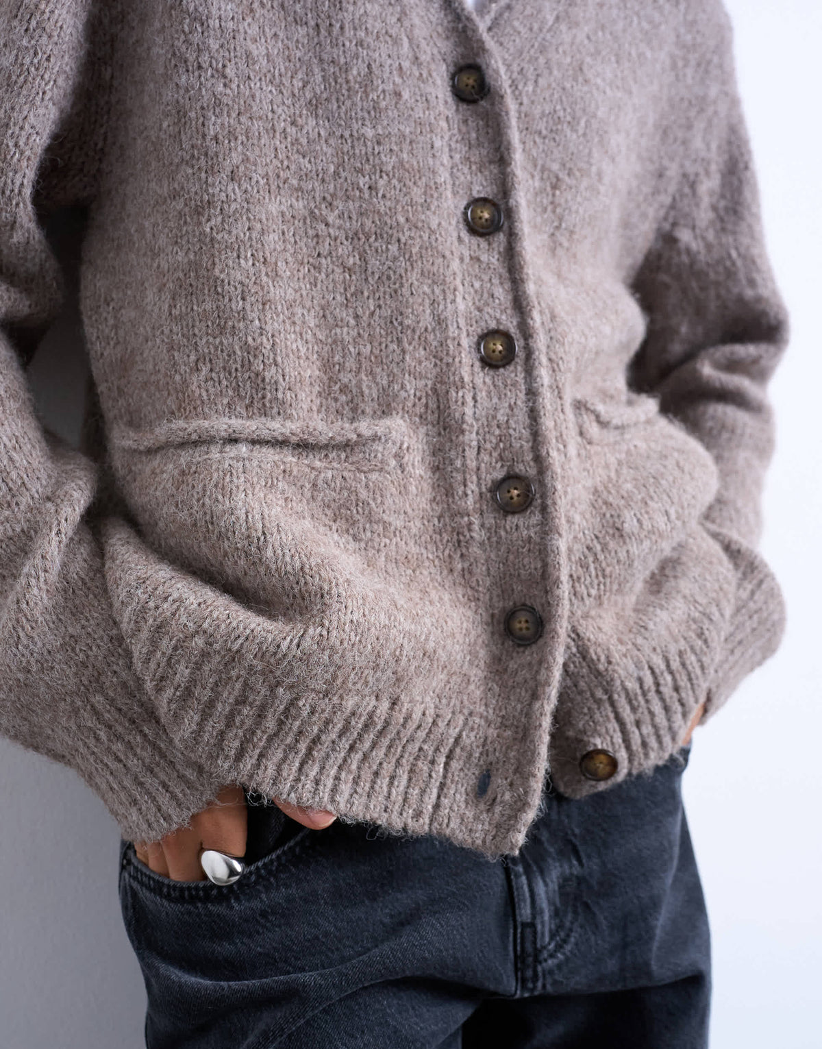 Topshop knitted longline pocket chunky wool mix cardigan