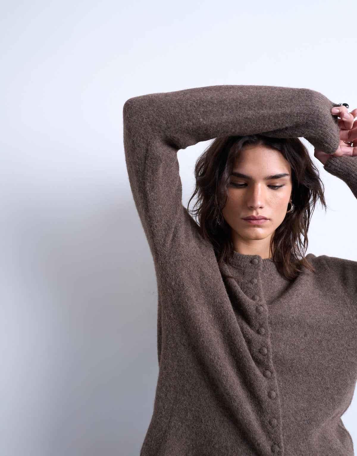 Topshop knitted covered button cardigan in brown