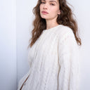 Topshop knitted fluffy cable cardigan in cream