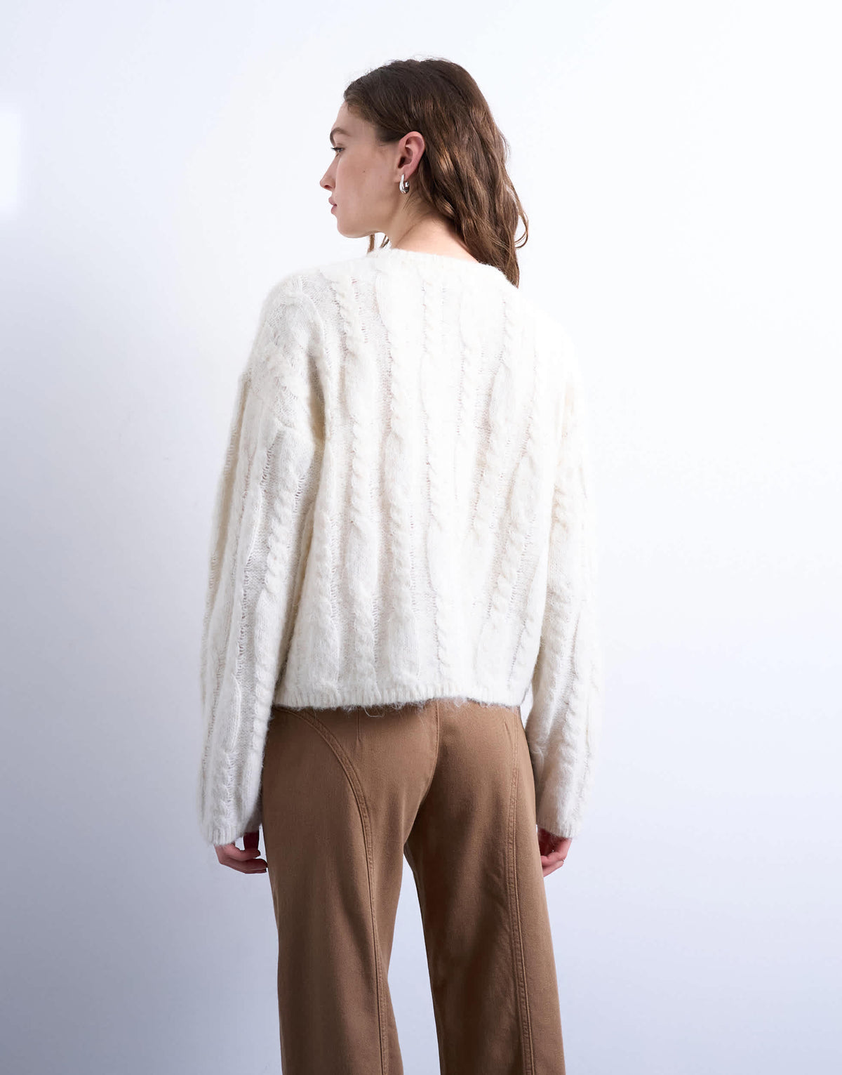 Topshop knitted fluffy cable cardigan in cream
