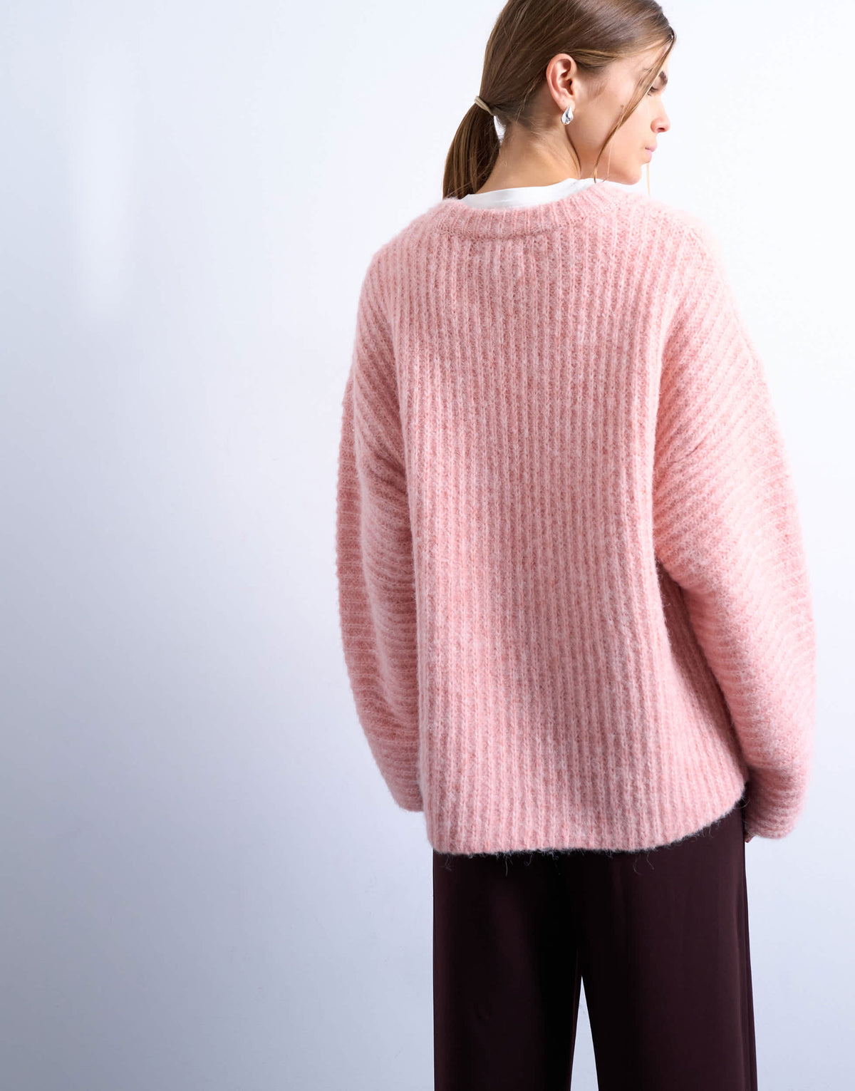 Topshop knitted ribbed balloon sleeve jumper in pink