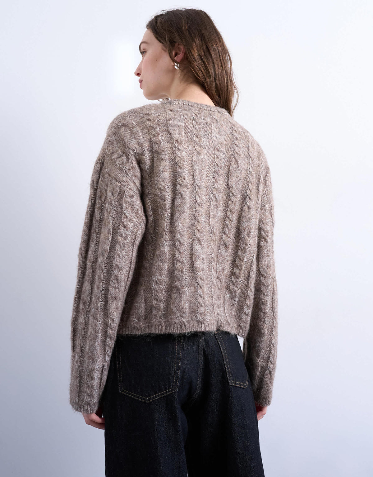 Topshop knitted fluffy cable cardigan in oat