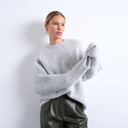 Pull Topshop en maille côtelée oversize à manches ballon grises