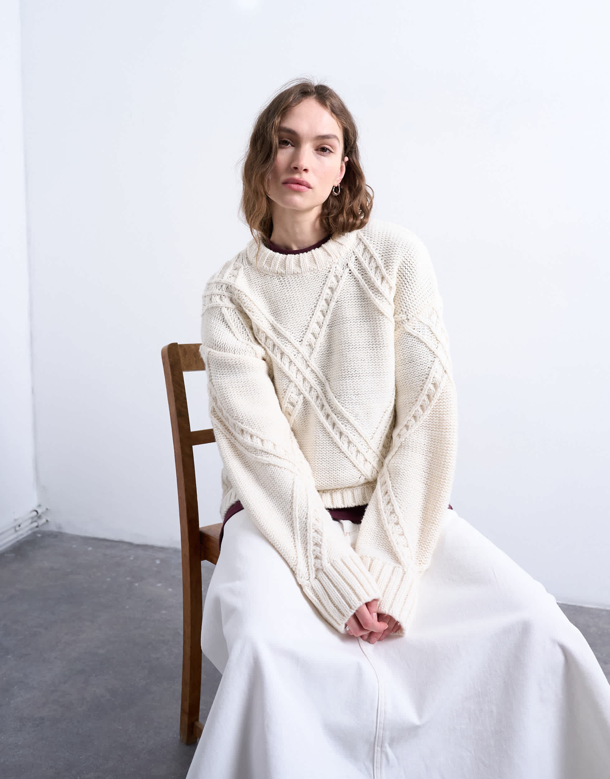 Topshop Strickpullover mit Argyle-Muster in Creme