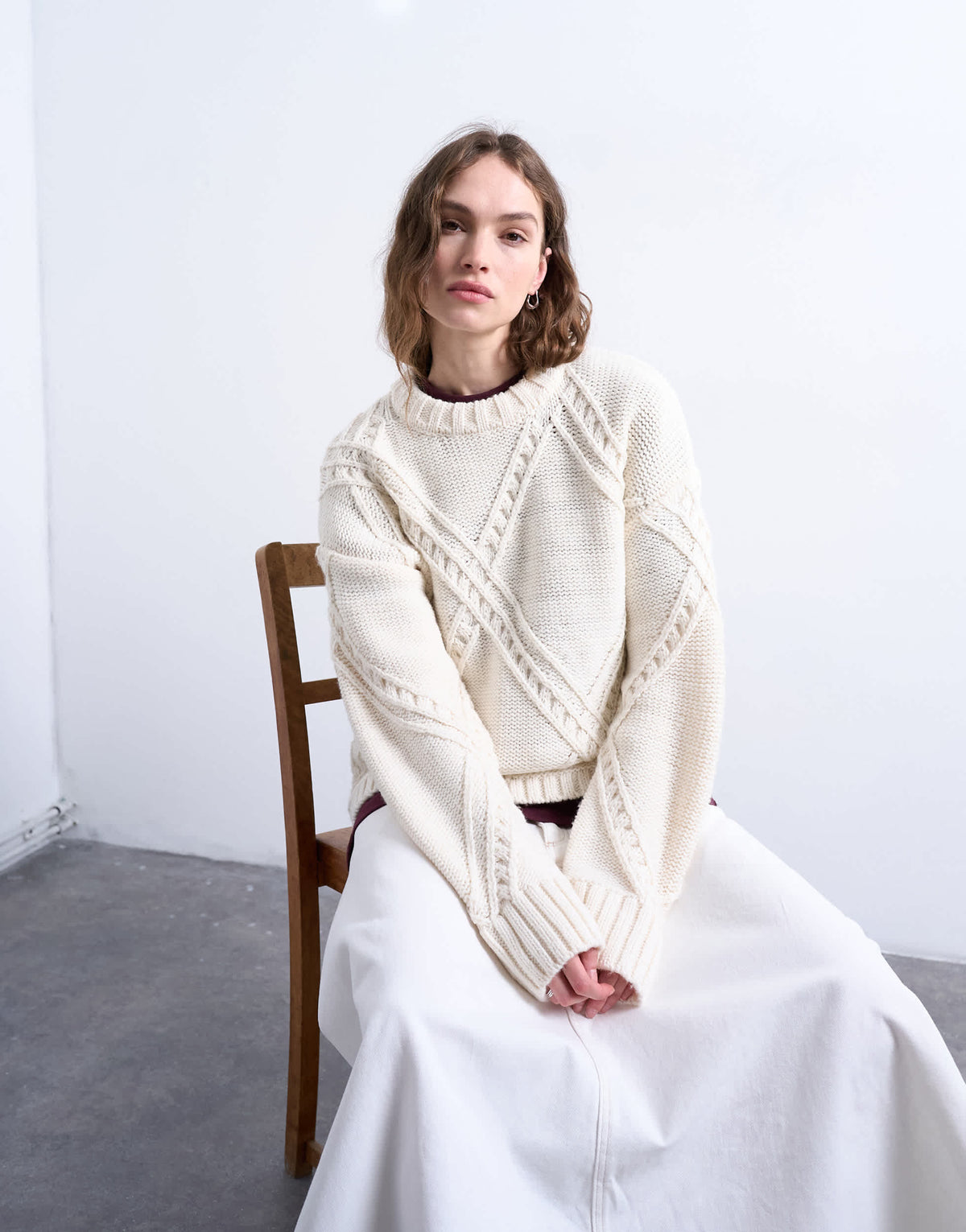 Topshop knitted argyle jumper in cream