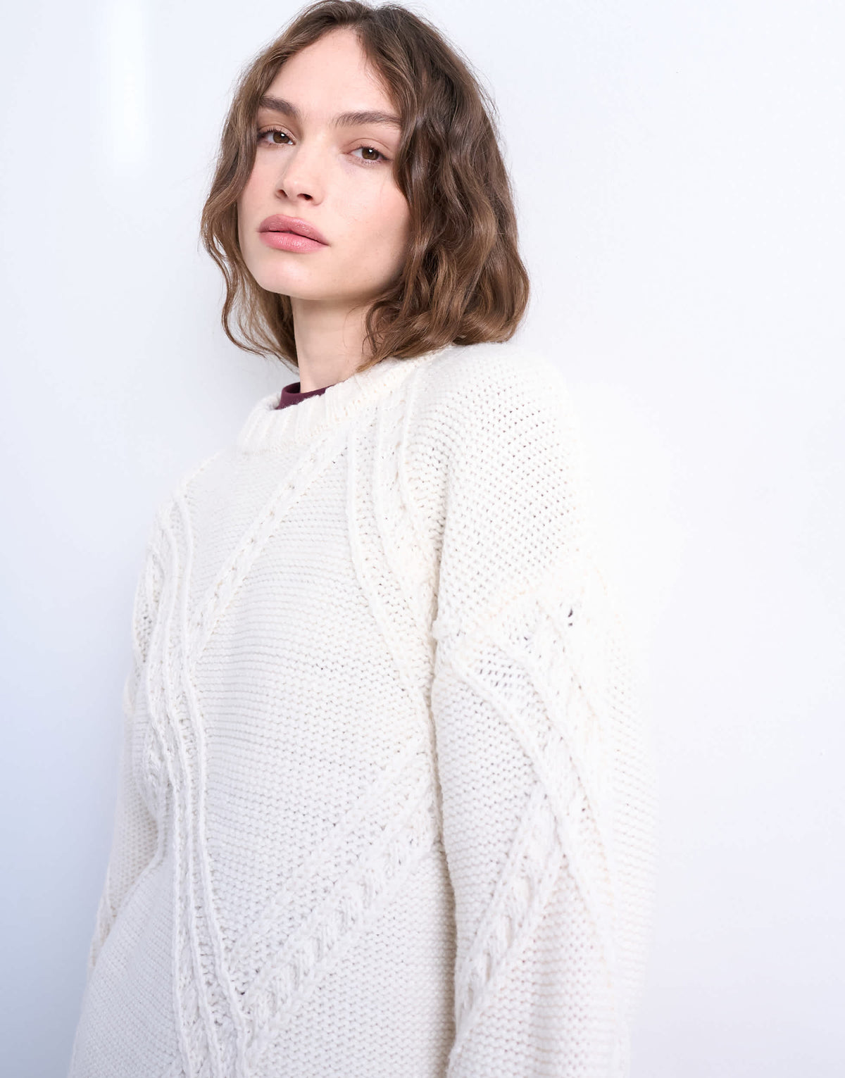 Topshop knitted argyle jumper in cream