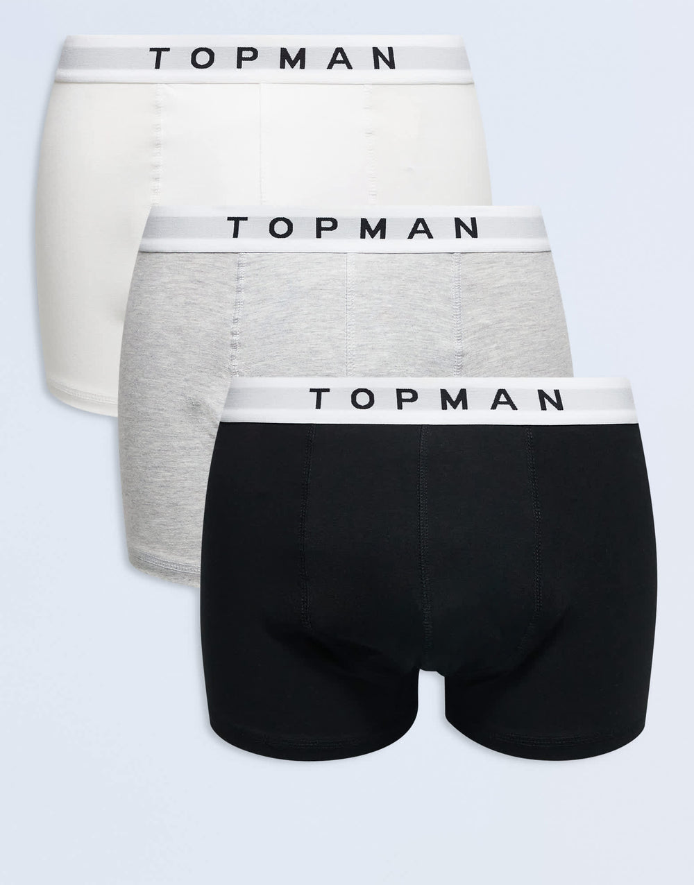Topman 3er-Pack Trunks in Schwarz, Weiß und Grau meliert mit weißem Bund