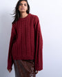 Topshop knitted oversized cable and wide rib jumper in deep red 