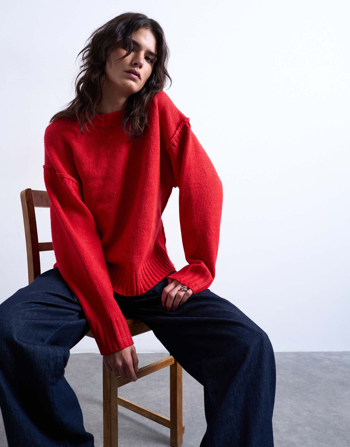 Topshop knitted clean exposed seam jumper in red