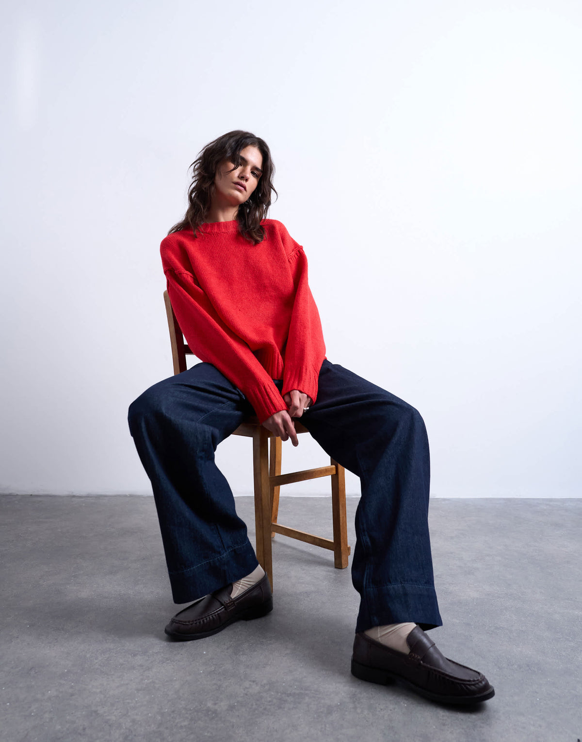 Topshop knitted clean exposed seam jumper in red