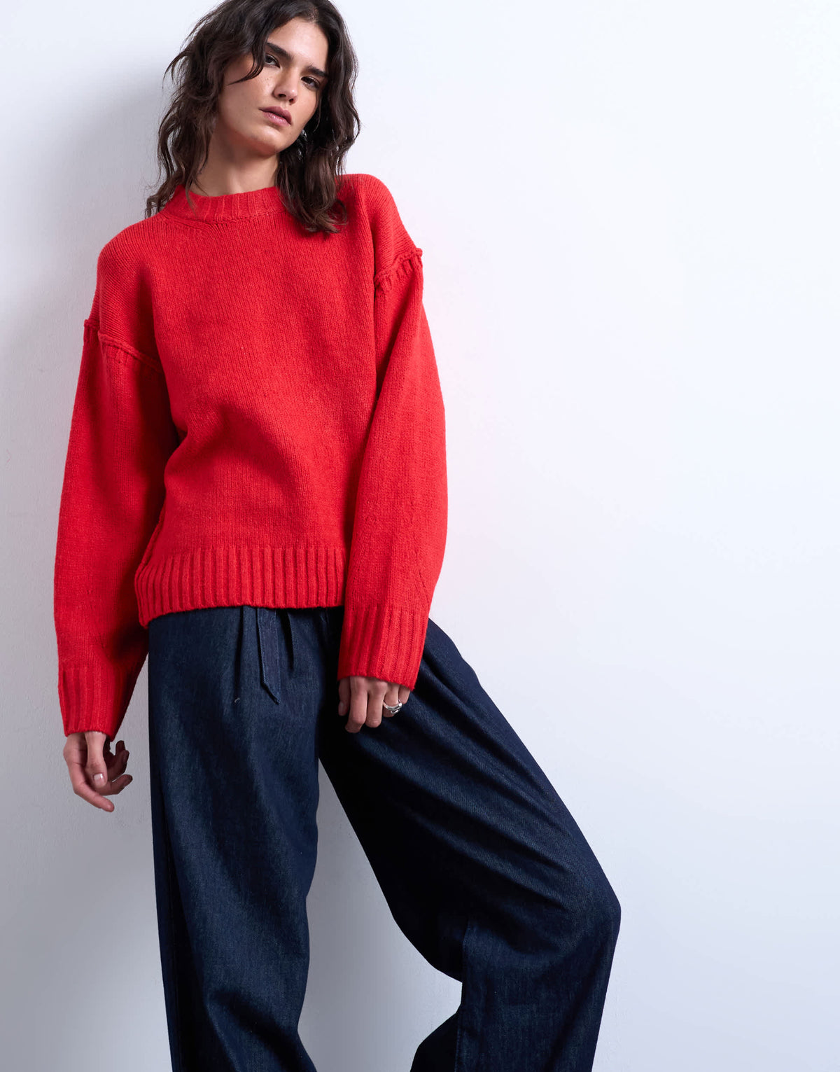 Topshop knitted clean exposed seam jumper in red