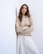Topshop knitted boxy wide sleeve mid crew jumper in oat