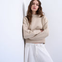 Pull Topshop en maille avoine, coupe carrée, manches larges, col rond mi-long