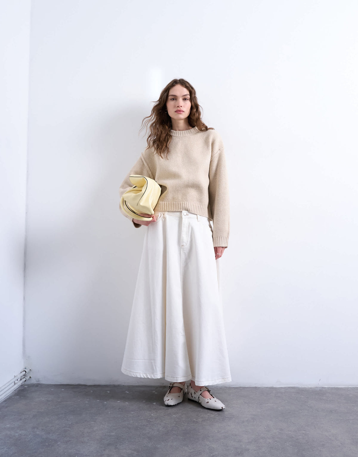 Topshop knitted boxy wide sleeve mid crew jumper in oat