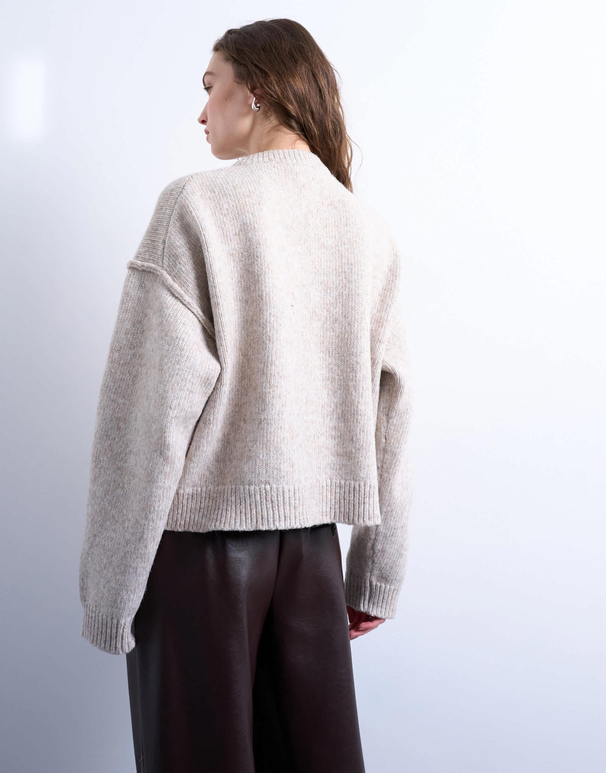 Topshop knitted exposed seam relaxed cardigan in oat