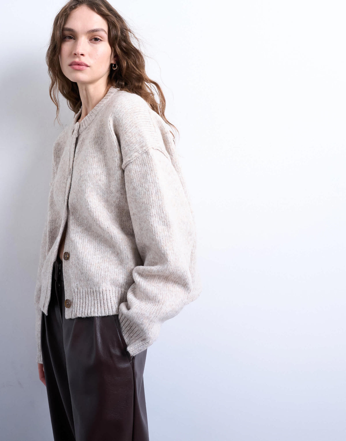 Topshop knitted exposed seam relaxed cardigan in oat