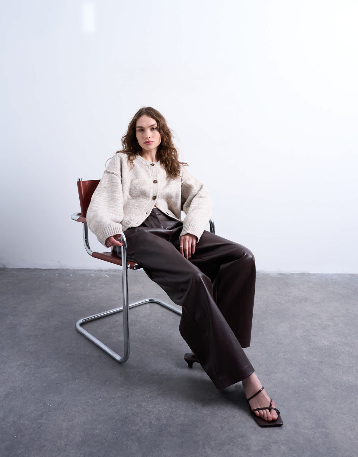 Topshop knitted exposed seam relaxed cardigan in oat