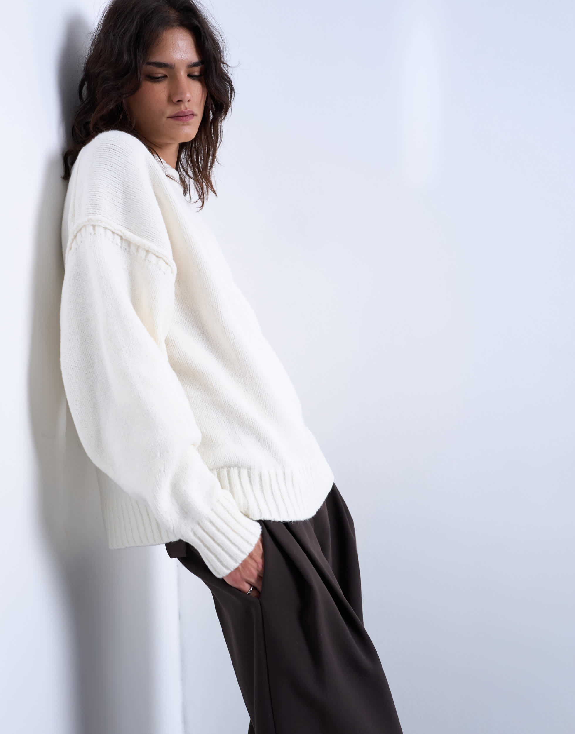 Topshop-Pullover aus Strick mit sichtbaren Nähten in Weiß
