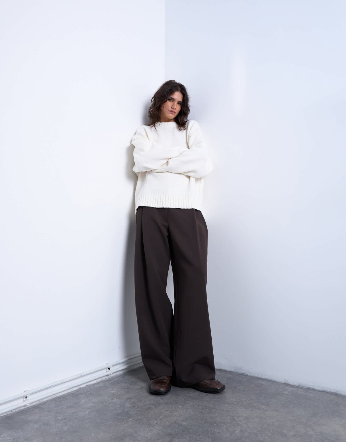 Topshop knitted clean exposed seam jumper in White