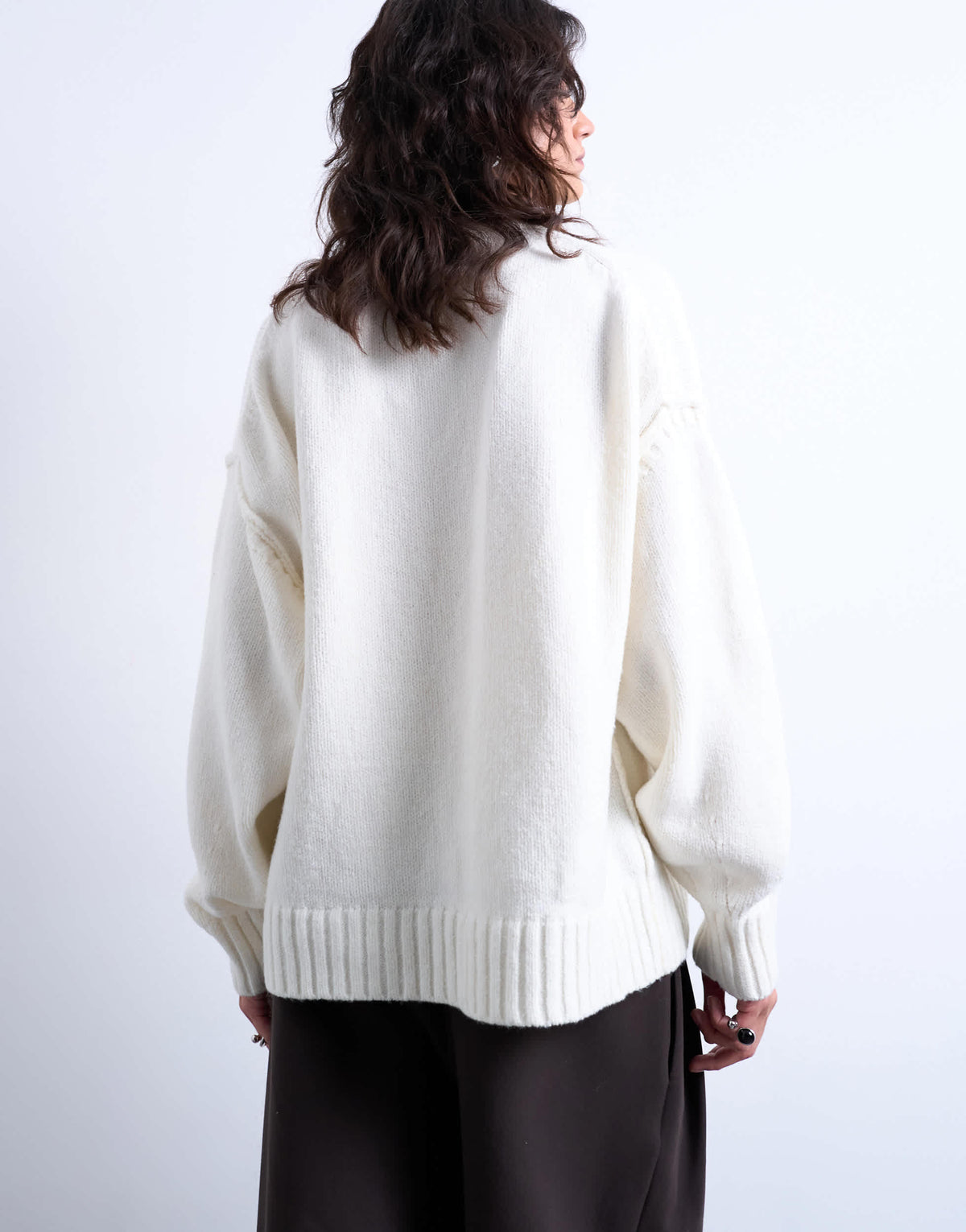 Topshop knitted clean exposed seam jumper in White