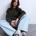 Topshop knitted clean exposed seam jumper in khaki