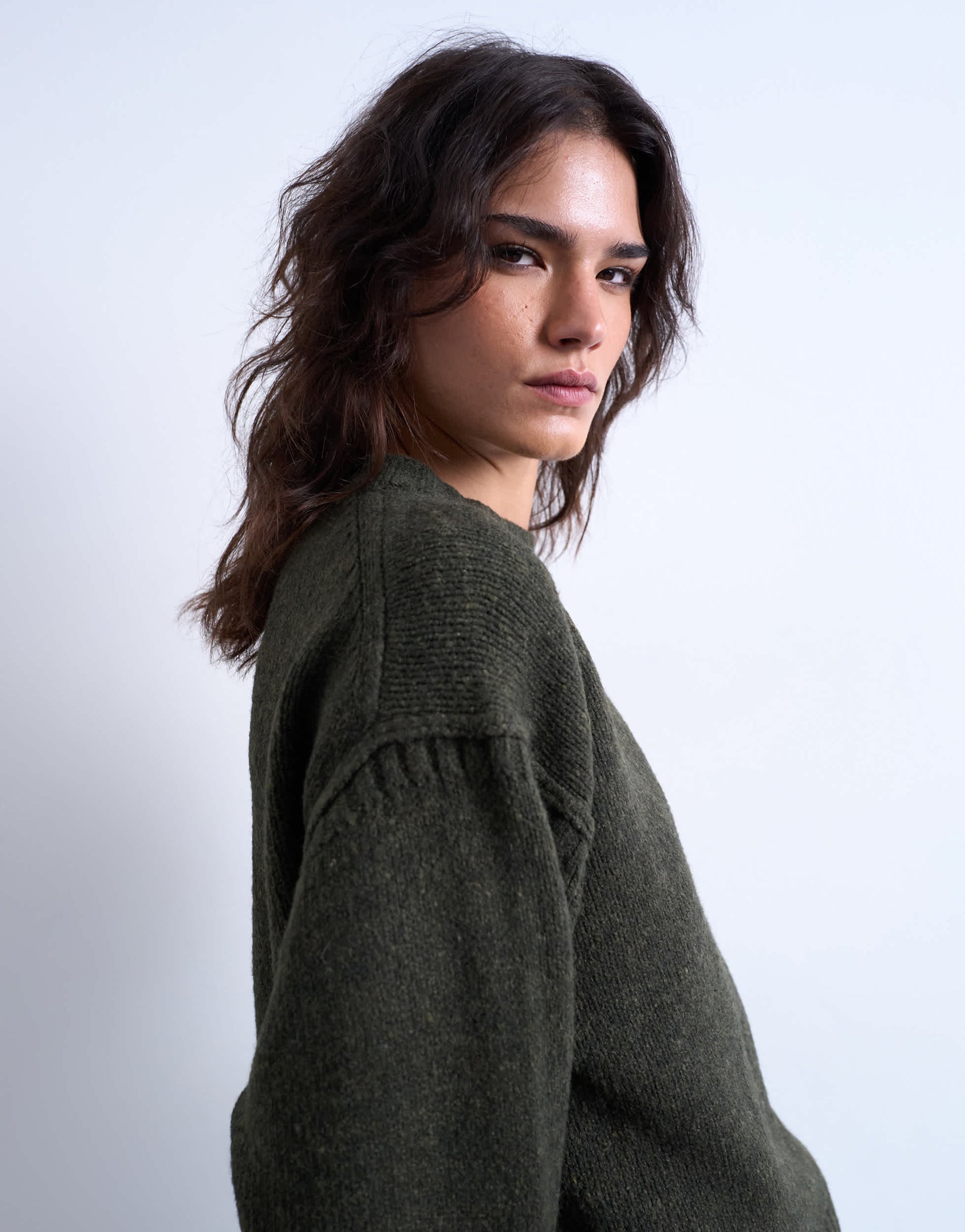 Topshop knitted clean exposed seam jumper in khaki
