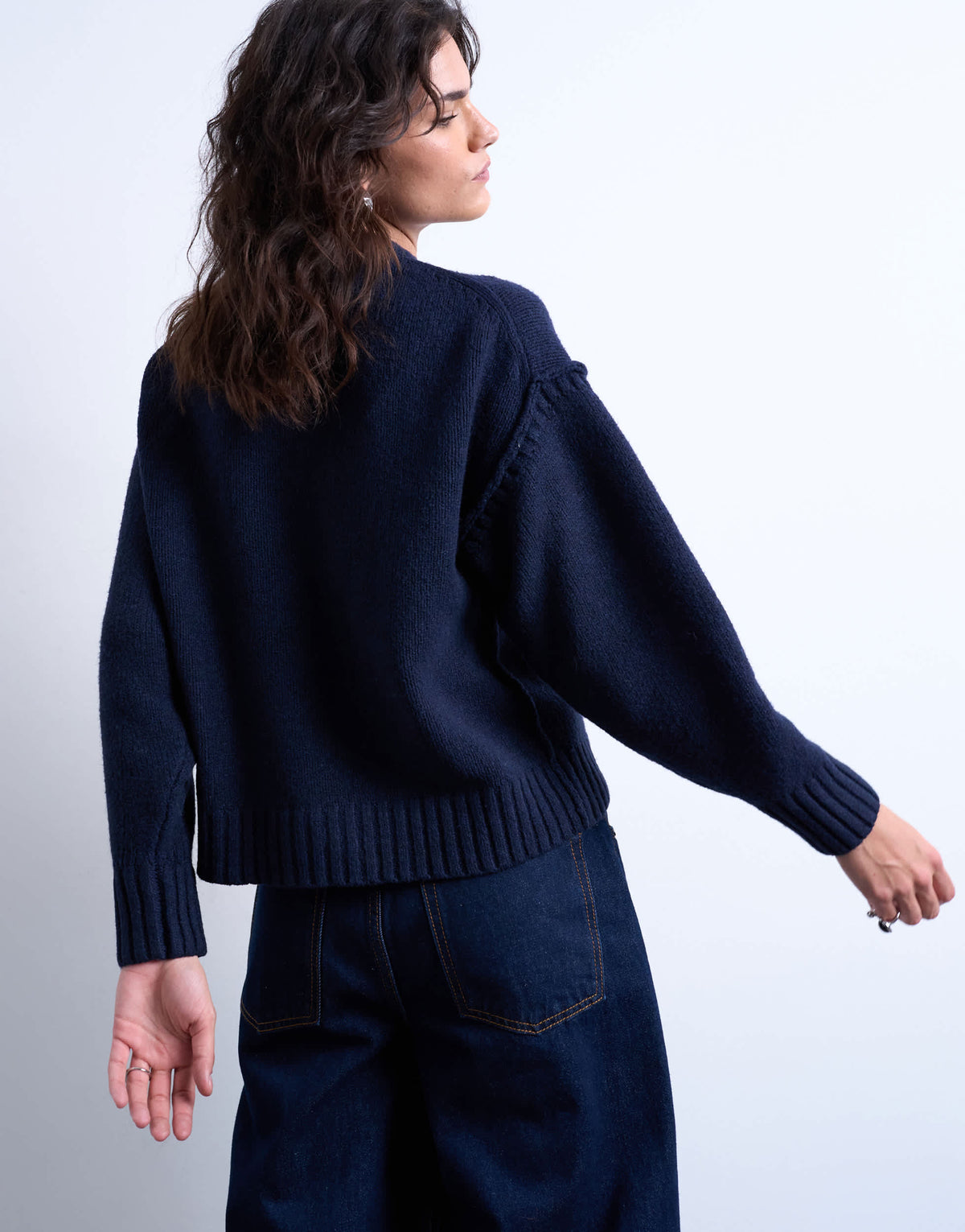 Topshop knitted clean exposed seam jumper in navy