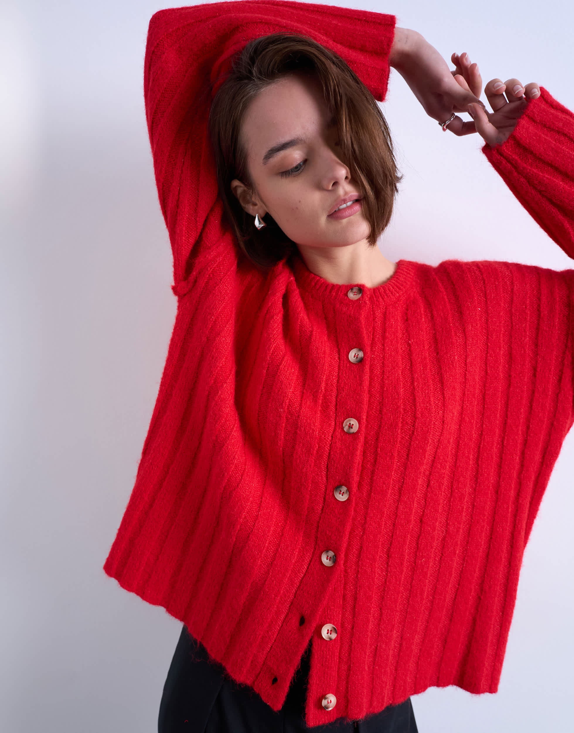 Topshop knitted wider rib cardigan in rust