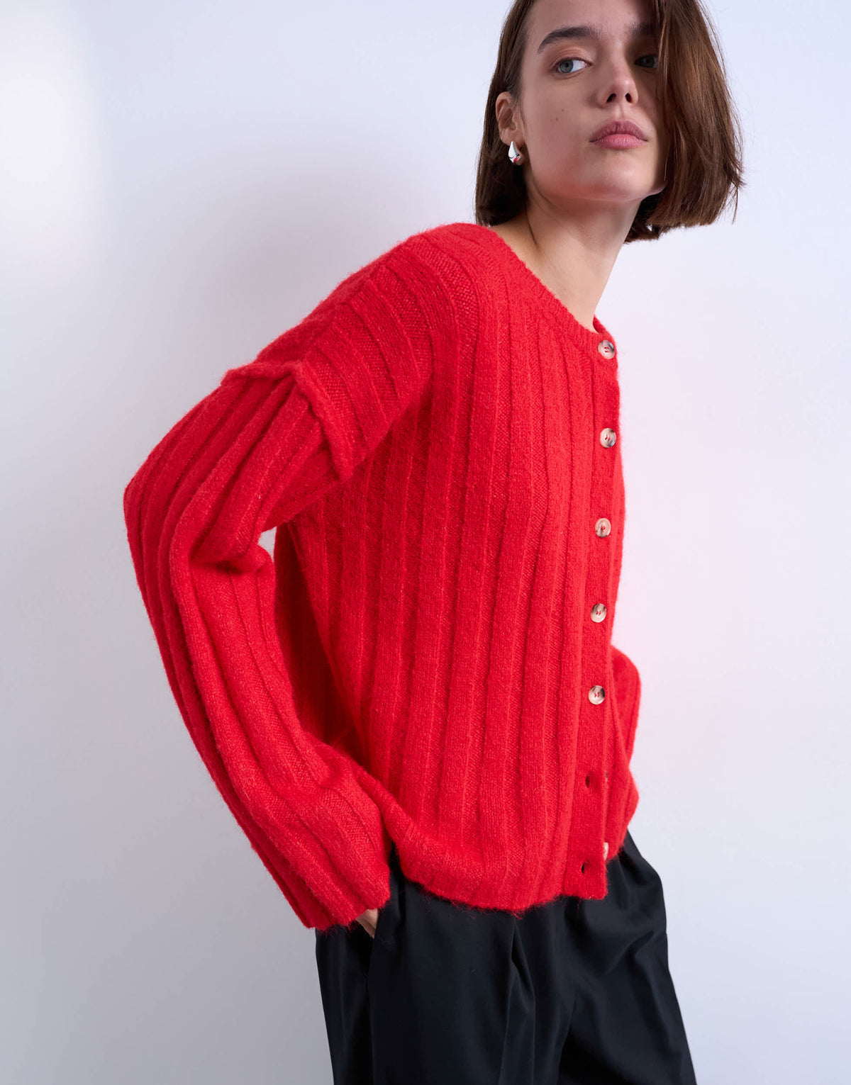 Topshop knitted wider rib cardigan in rust