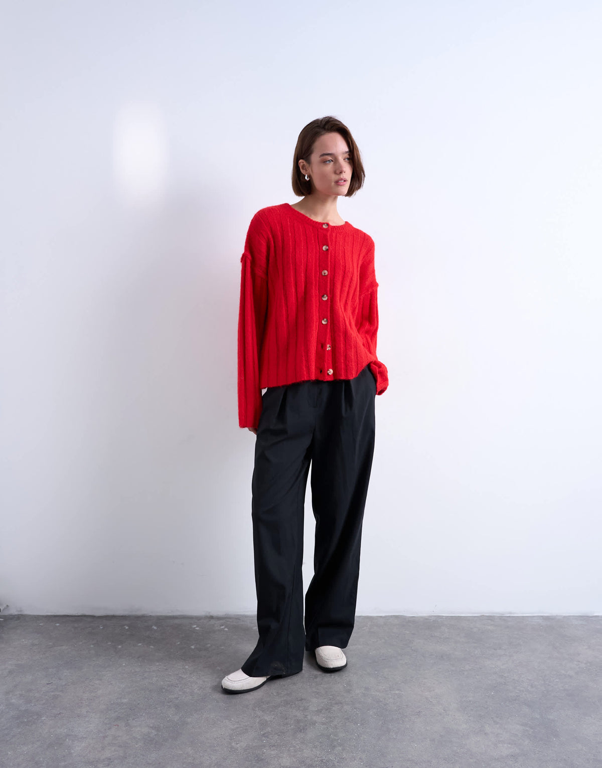 Topshop knitted wider rib cardigan in rust
