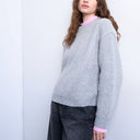 Topshop knitted boxy wide sleeve mid crew jumper in grey