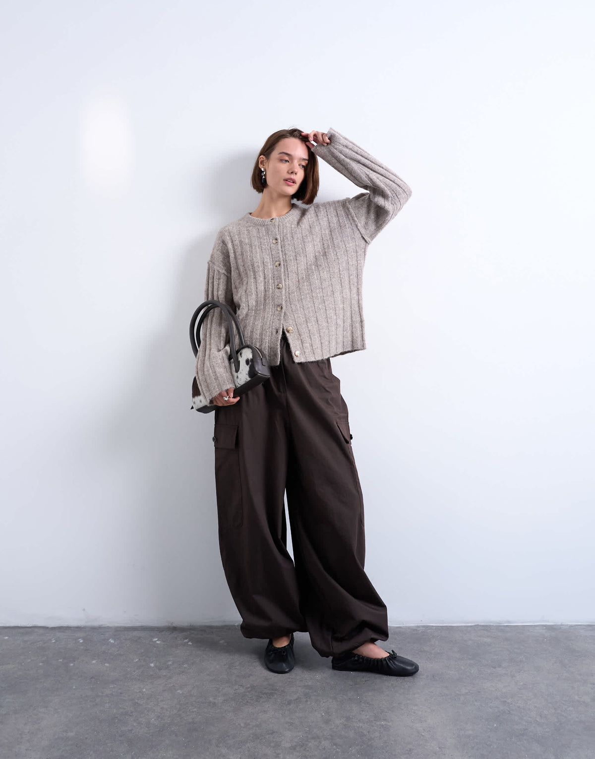 Topshop knitted wider rib cardigan in oat