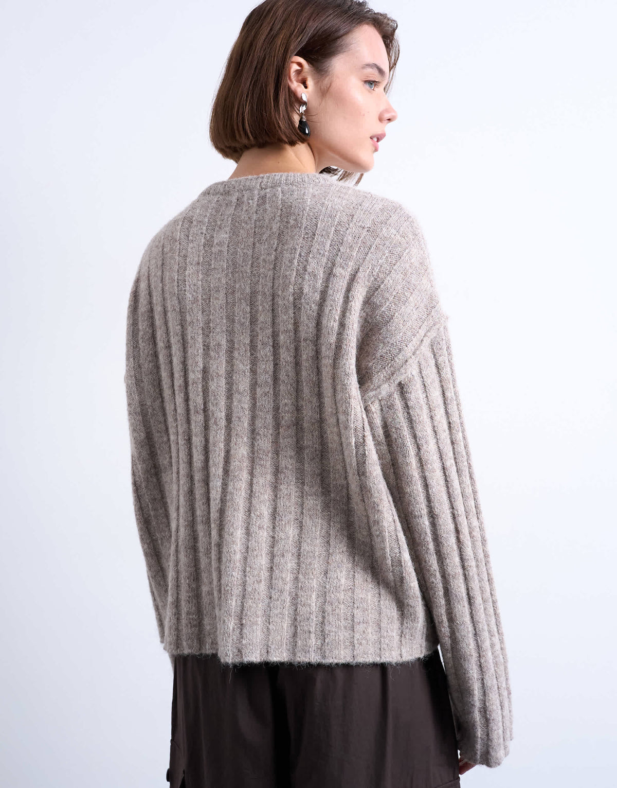 Topshop knitted wider rib cardigan in oat