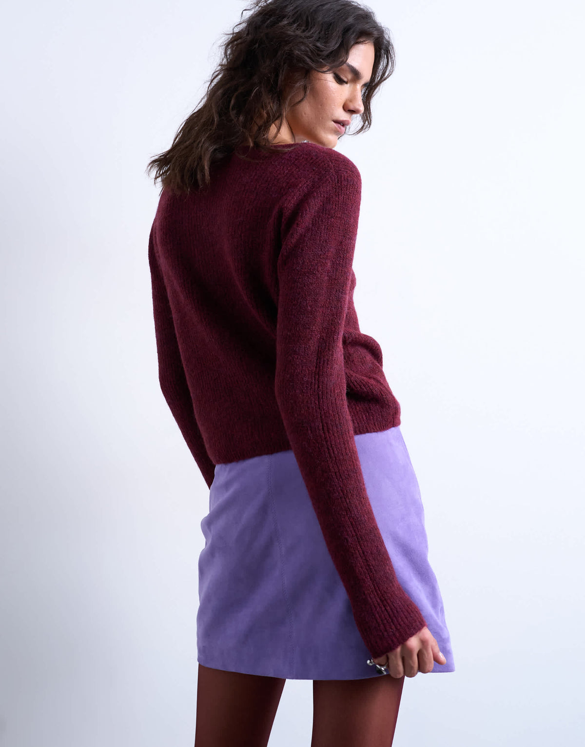 Topshop knitted v-neck ribbed cardigan in burgundy