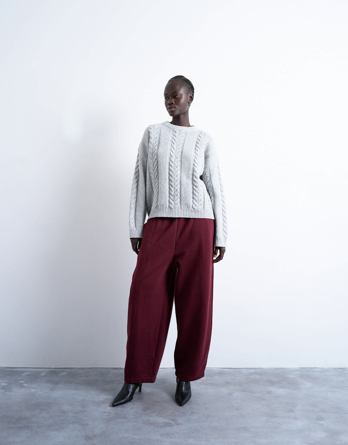 Topshop knitted oversized cable and wide rib jumper in grey