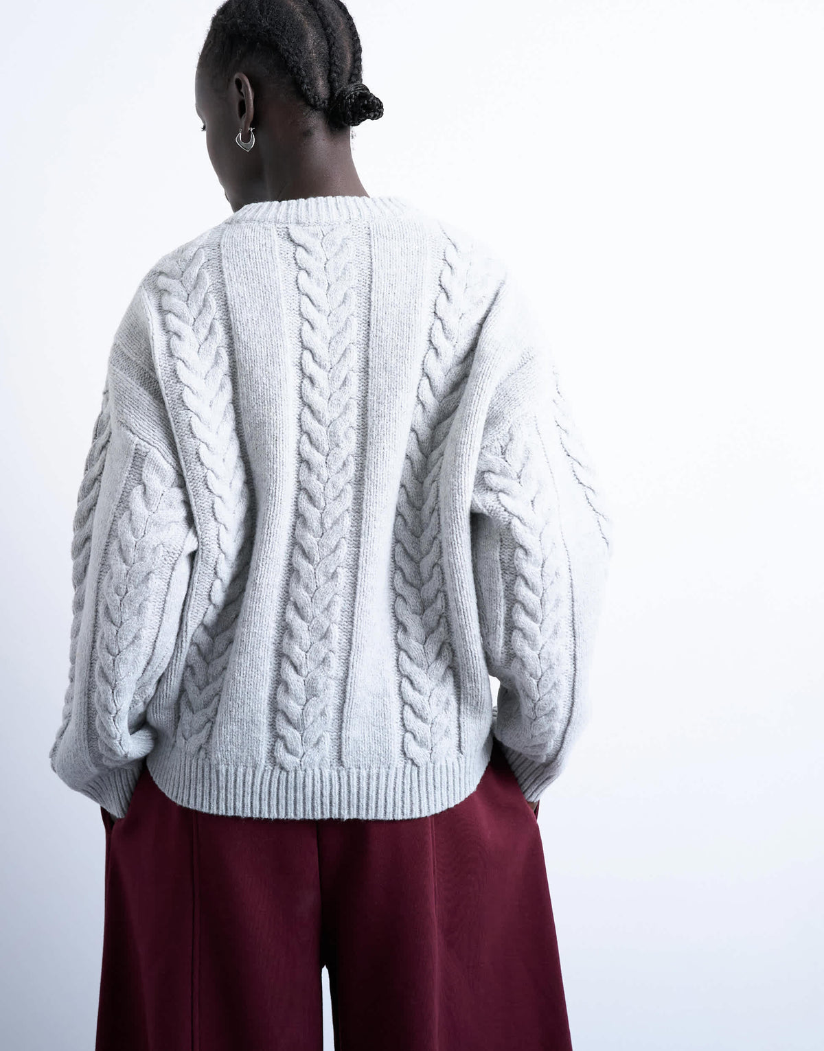 Topshop knitted oversized cable and wide rib jumper in grey