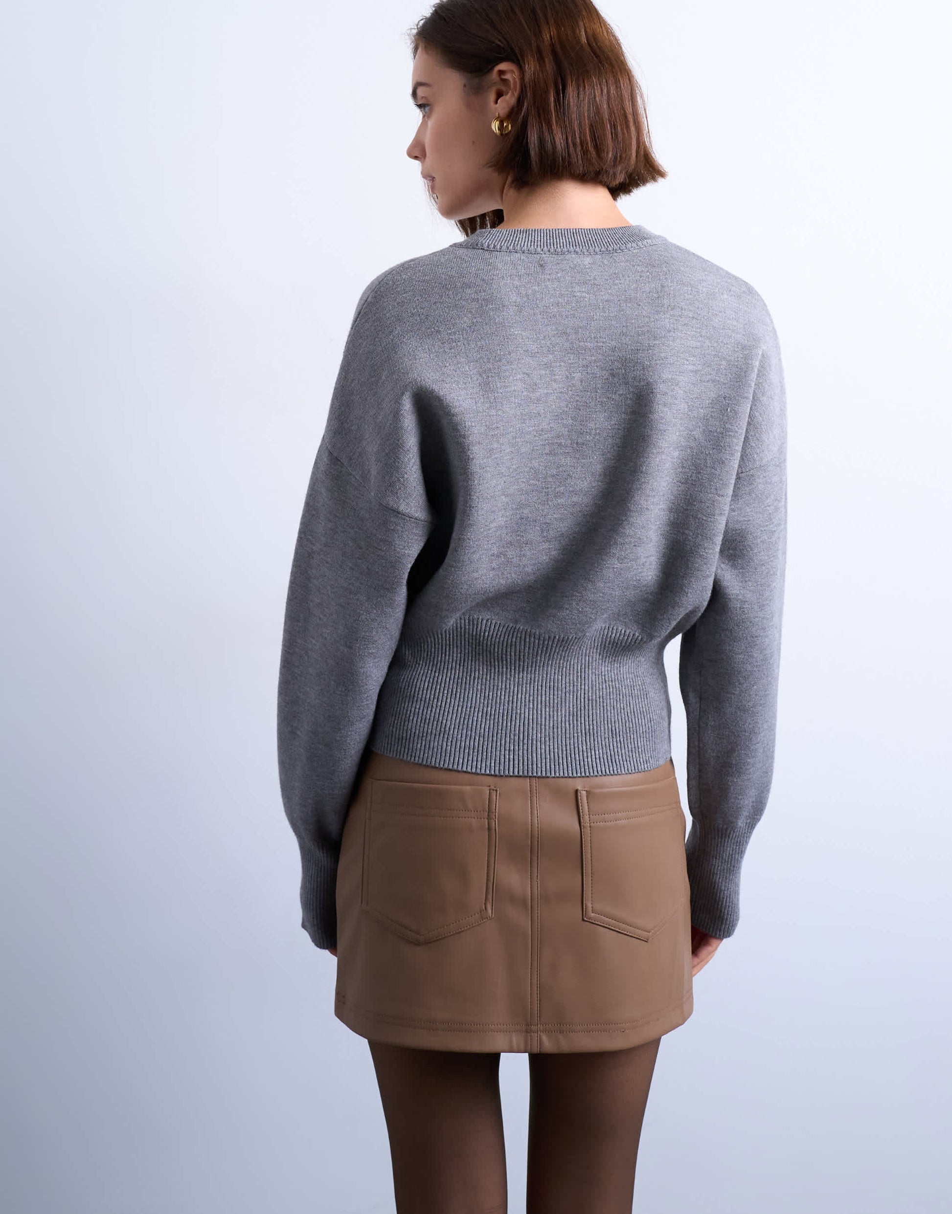 Topshop knitted clean cinch waist jumper in grey