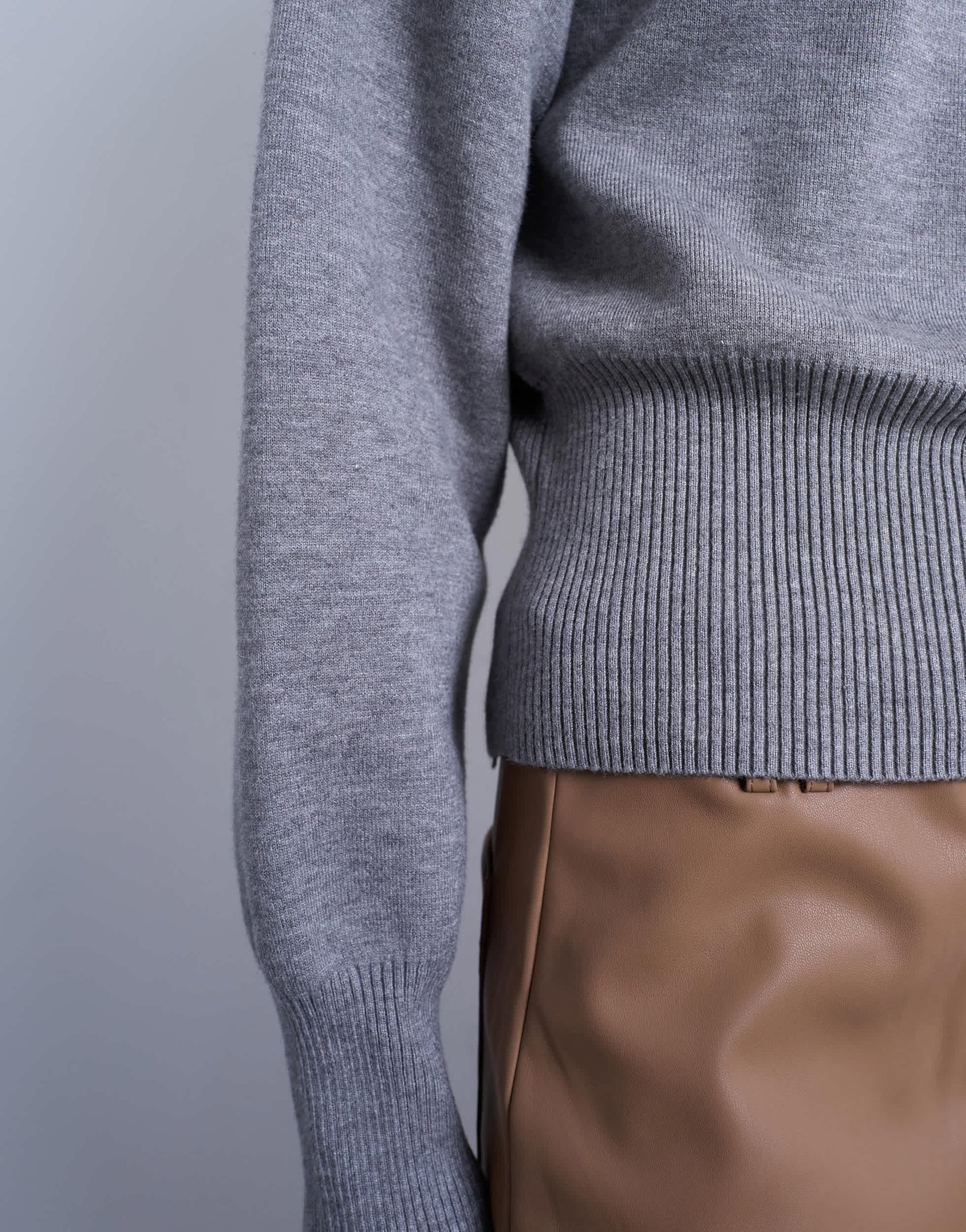 Topshop knitted clean cinch waist jumper in grey