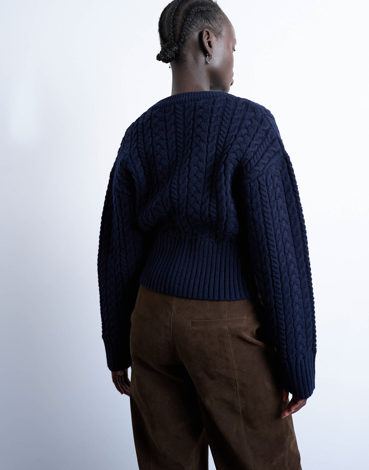 Topshop knitted cable fitted waist cardigan in navy