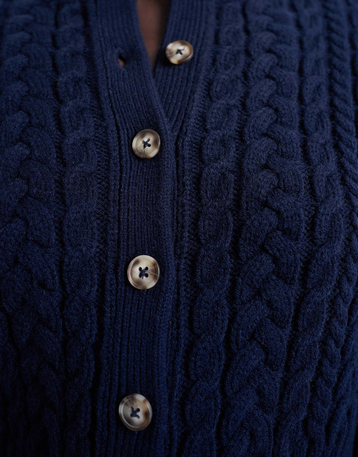 Topshop knitted cable fitted waist cardigan in navy