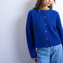 Topshop knitted ribbed crew relaxed button cardigan in blue